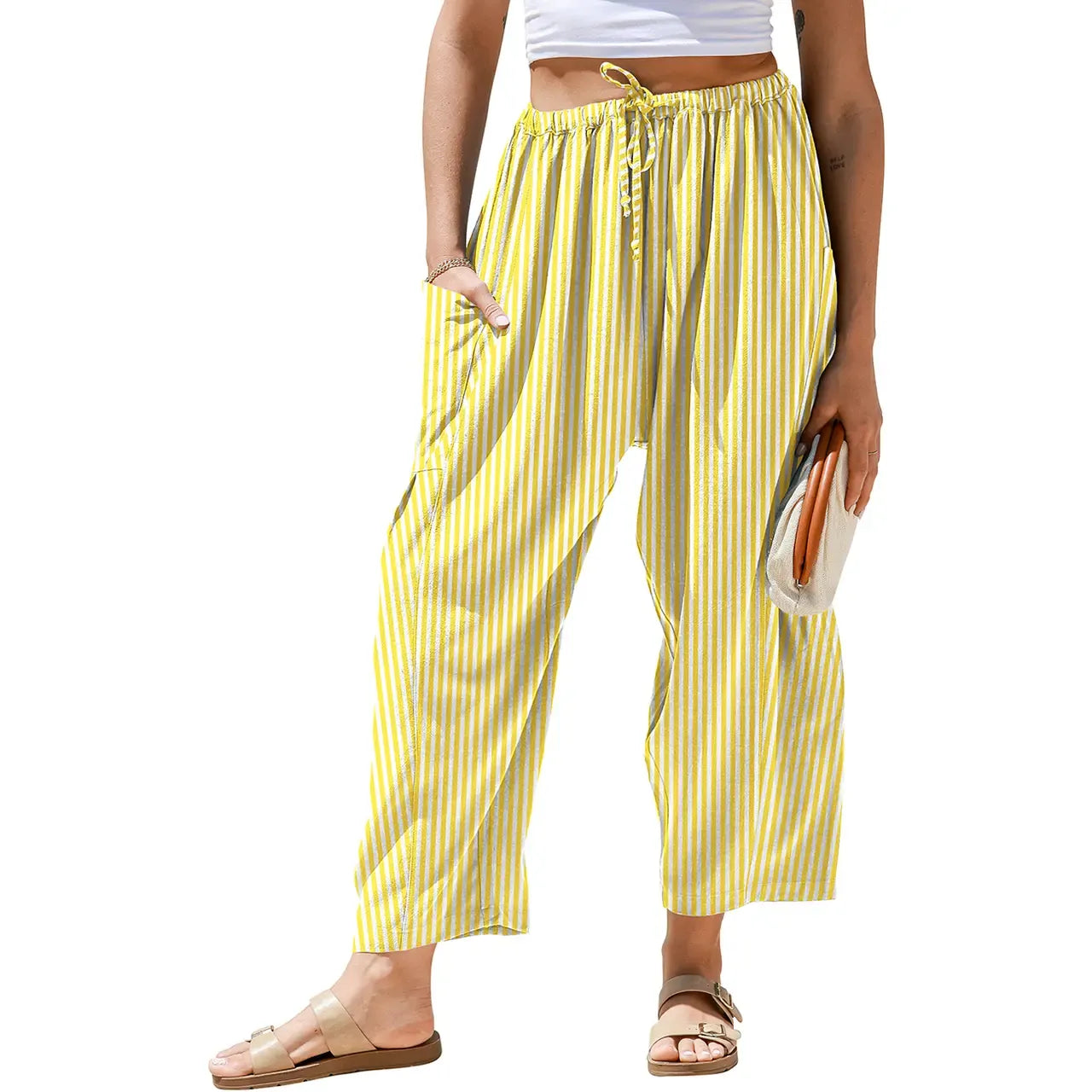 Gingham Plaid Wide-Leg Palazzo Pants