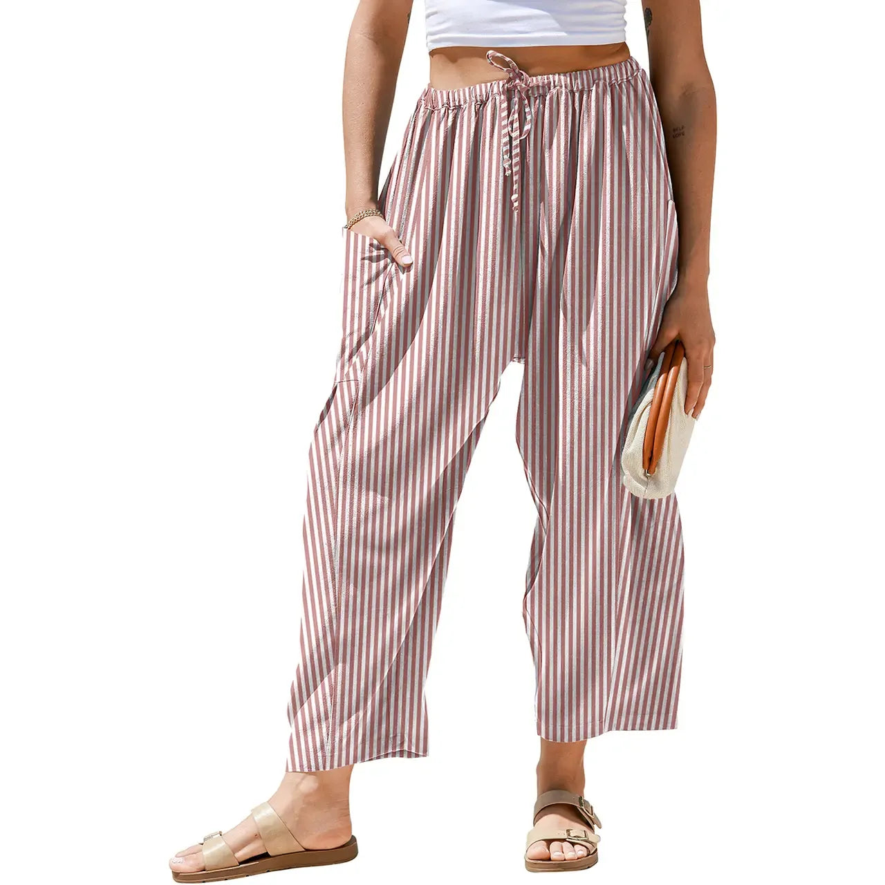 Gingham Plaid Wide-Leg Palazzo Pants