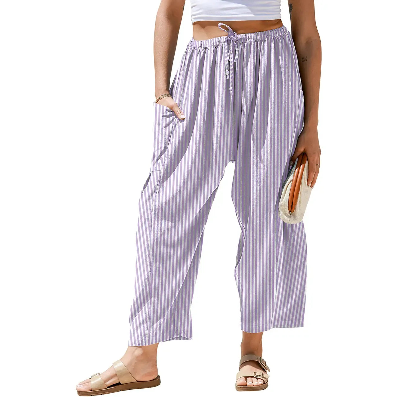 Gingham Plaid Wide-Leg Palazzo Pants