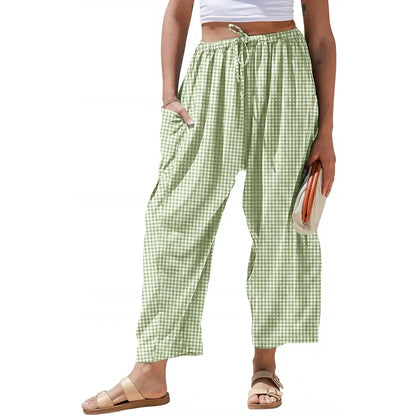 Gingham Plaid Wide-Leg Palazzo Pants