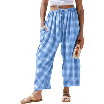 Gingham Plaid Wide-Leg Palazzo Pants