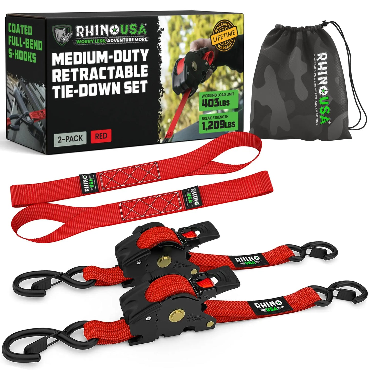 Automatic Retractable Ratchet Straps (4-Pack) — 1" x 10' Heavy Duty Tie-Downs (1,209 lbs Break Strength)