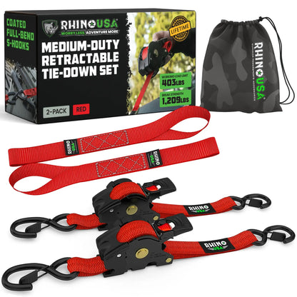 Automatic Retractable Ratchet Straps (4-Pack) — 1" x 10' Heavy Duty Tie-Downs (1,209 lbs Break Strength)