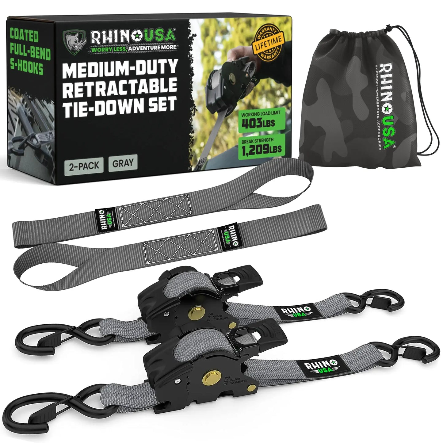 Automatic Retractable Ratchet Straps (4-Pack) — 1" x 10' Heavy Duty Tie-Downs (1,209 lbs Break Strength)
