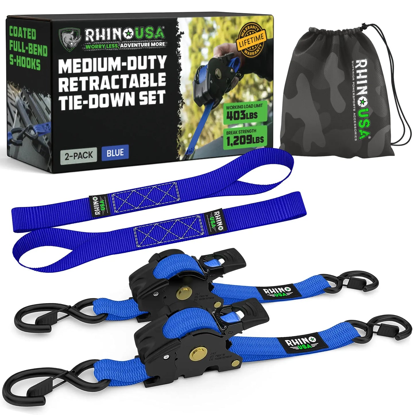 Automatic Retractable Ratchet Straps (4-Pack) — 1" x 10' Heavy Duty Tie-Downs (1,209 lbs Break Strength)
