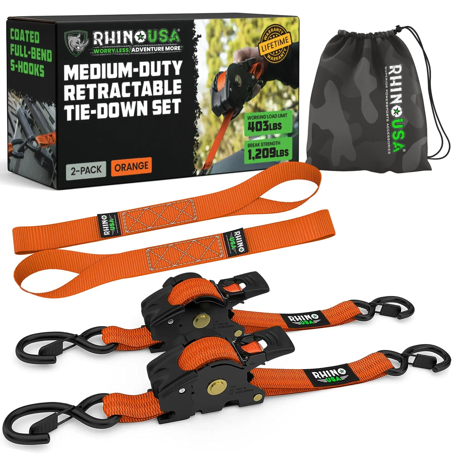 Automatic Retractable Ratchet Straps (4-Pack) — 1" x 10' Heavy Duty Tie-Downs (1,209 lbs Break Strength)