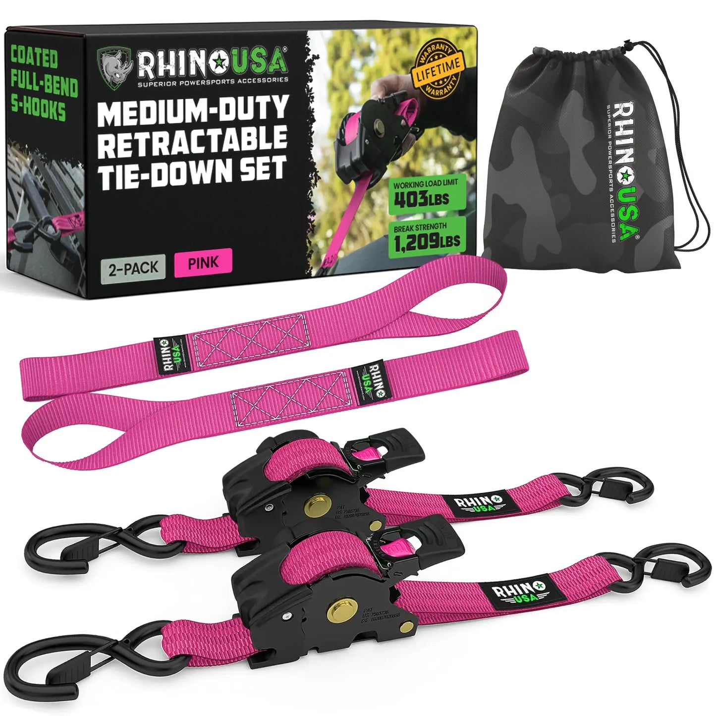 Automatic Retractable Ratchet Straps (4-Pack) — 1" x 10' Heavy Duty Tie-Downs (1,209 lbs Break Strength)