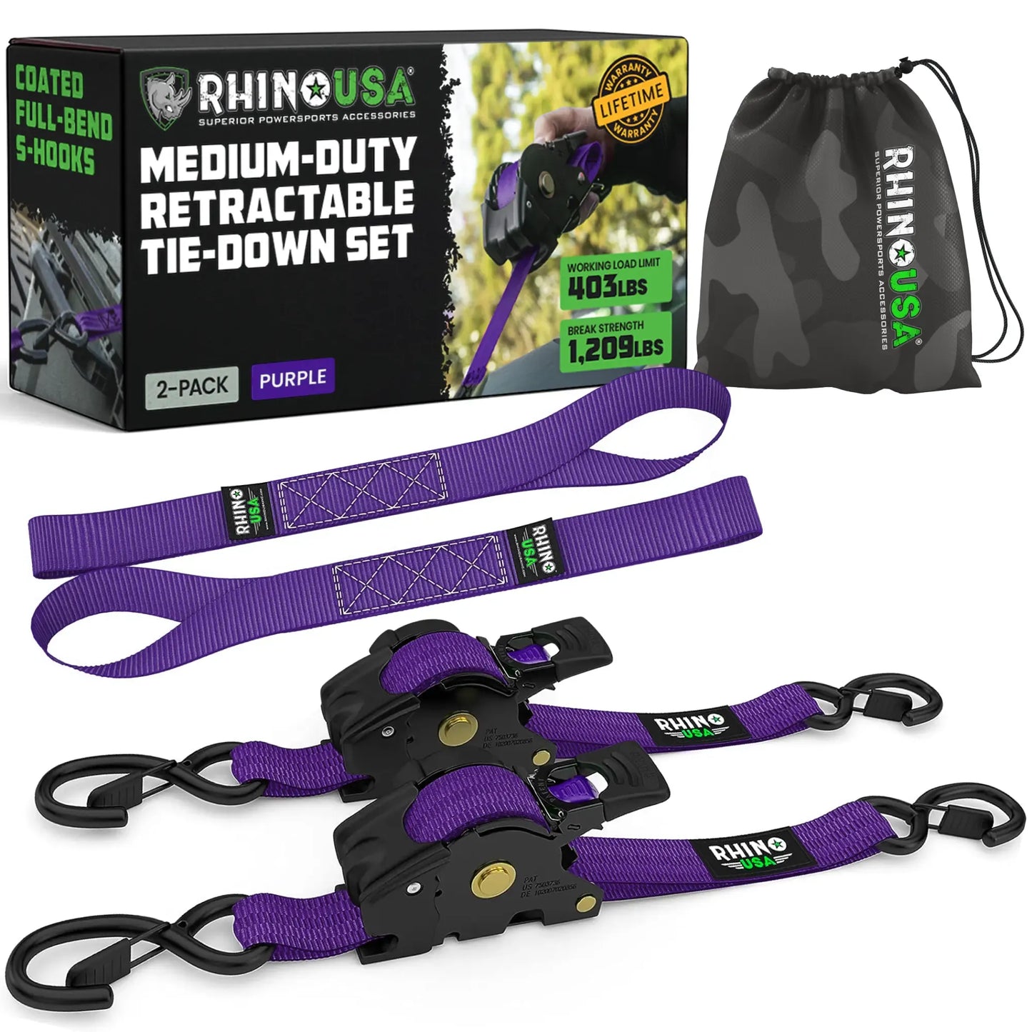 Automatic Retractable Ratchet Straps (4-Pack) — 1" x 10' Heavy Duty Tie-Downs (1,209 lbs Break Strength)