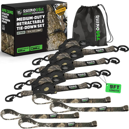 Automatic Retractable Ratchet Straps (4-Pack) — 1" x 10' Heavy Duty Tie-Downs (1,209 lbs Break Strength)